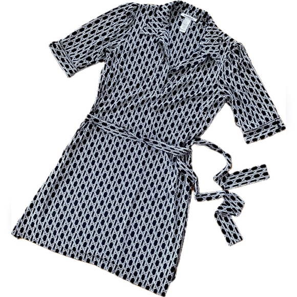 Belted Midi Shirt Dress Half Sleeves Geometric Print L 12 14 Laundry by Design - Picture 1 of 13